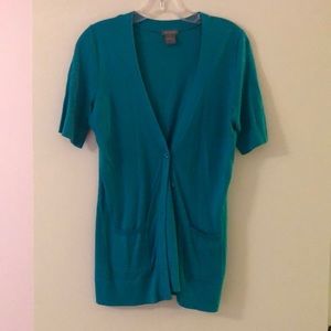Ann Taylor Mid Length Green V Neck Cardigan